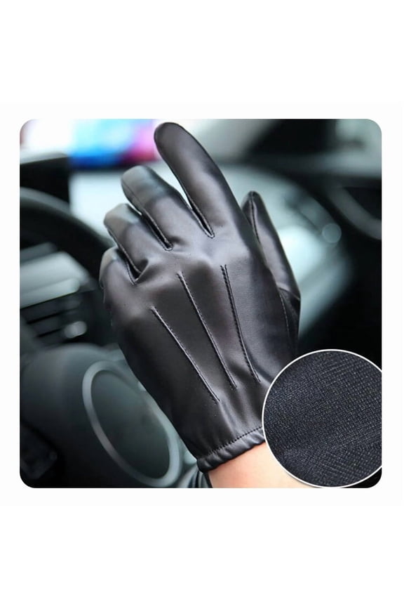2026 New 1 Pair Men Gloves Faux Leather Plush Full Fingers Touch Screen Winter Mittens for Outdoor for Winter,Hiking,Cycling,Driving,Casual Wear
