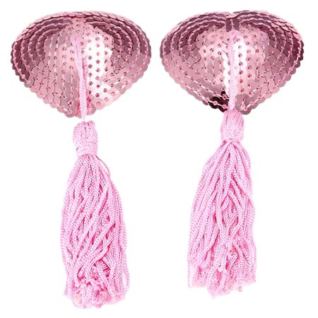 TELOLY 2026 New 1 Pair Nipple Cover - Heart Shaped Reusable Breast Pasties with Sequins Tassel for Women,Nylon and Spandex Fabric for Party,Costume,Lingerie,Dance,Festival