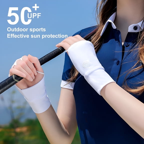 TELOLY 2026 New 1 Pair Summer Sun Protection Golf Gloves Breathable Men Women Outdoor Sports Uv Protection Fingerless Cooling Ice Silk Gloves Hand Sunshade Cover