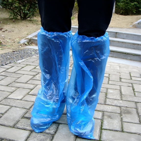 TELOLY 2026 New 10 Pair Disposable Shoe Covers Blue Rain Shoes and Boots Cover Plastic Long Shoe Cover Clear Waterproof Anti-Slip Overshoe