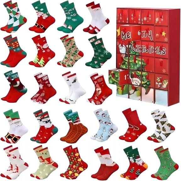 TELOLY 2026 New 12 Days Christmas Socks Advent Calendar Kids Adult-12 Pairs of Advent Box Socks Christmas Countdown,Santa Snowman Tree Pattern for Gifts Sock Advent Calendar