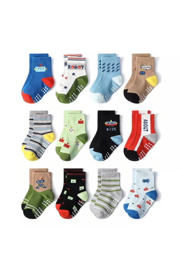 2026 New 12Pairs Kids Socks 1 3Years Old Non Slip Socks Wide Cuff No Tightness Baby Girl Socks for Daily Wear Playtime Napping Combination2 M