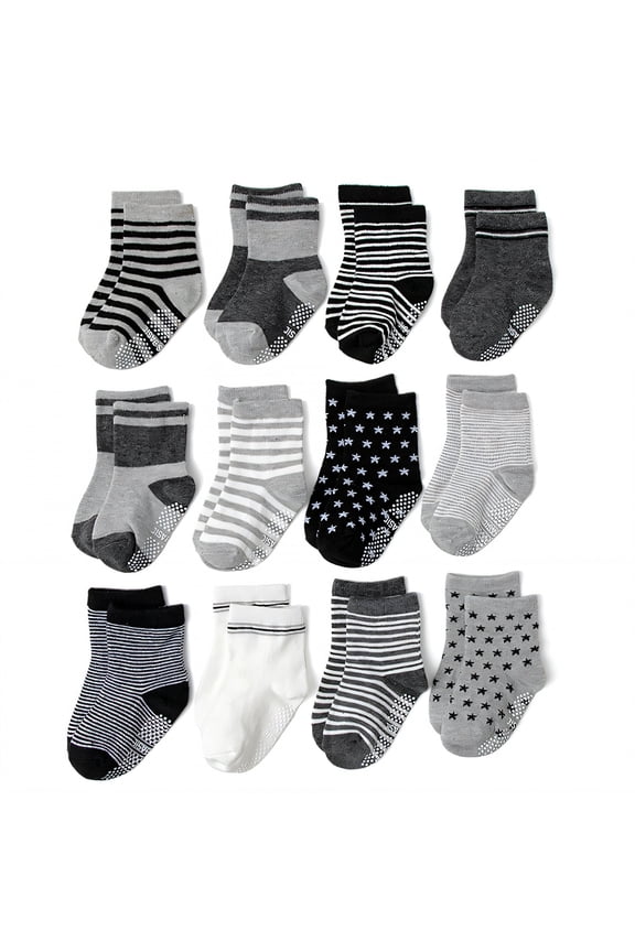 2026 New 12Pairs Kids Socks 1 3Years Old Non Slip Socks Wide Cuff No Tightness Baby Girl Socks for Nap Play Casual Outing Combination5 M