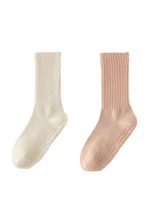 2026 New 2 Pairs Grip Socks Soft Breathable Comfortable No Slip Socks Silicone High Elastic Flexible Perfect Fit Pilates Socks for Yoga Home Studio White&Pink