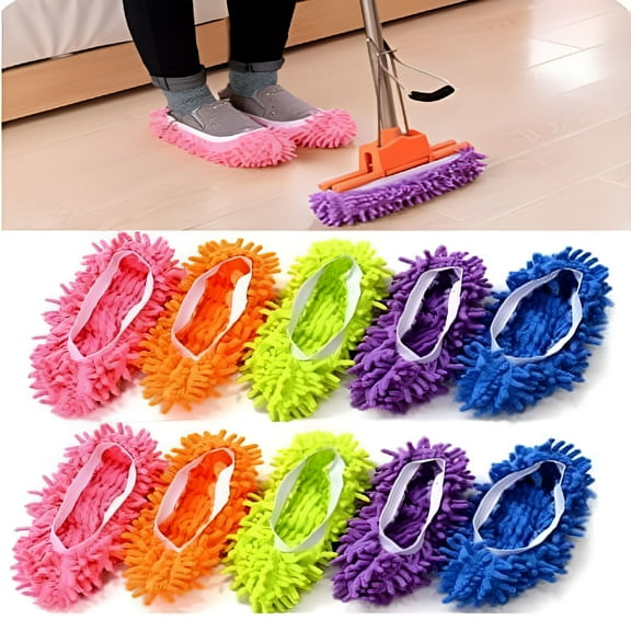 TELOLY 2026 New 2 Pairs Mop Slippers for Floor Cleaning, 4 Pieces Microfiber Reusable Mop Shoes for Women Washable Mop Socks for Foot Hair Cleaners Home Office Bathroom Kitchen