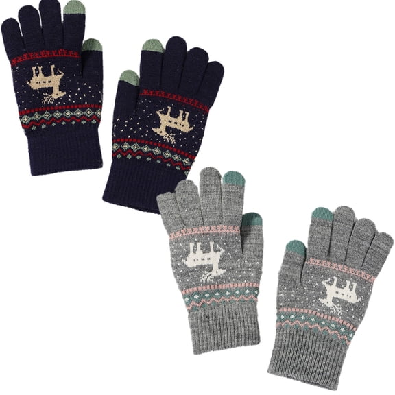 TELOLY 2026 New 2 Pairs Winter Gloves,Classic Jacquard Knitting and Double Layered Elastic Wrist Cuffs Winter Gloves Men,Touchscreen Functionality Winter Work Gloves,Blue&Gray