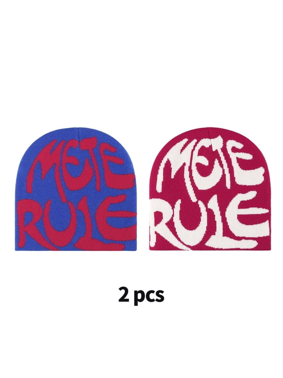 2026 New 2 Pcs Mens Hats Jacquard Elasticity Beanie Double Warm Knit Beanies Hats Men for Winter Outdoor Casual Light Cyan Blue Bright Red