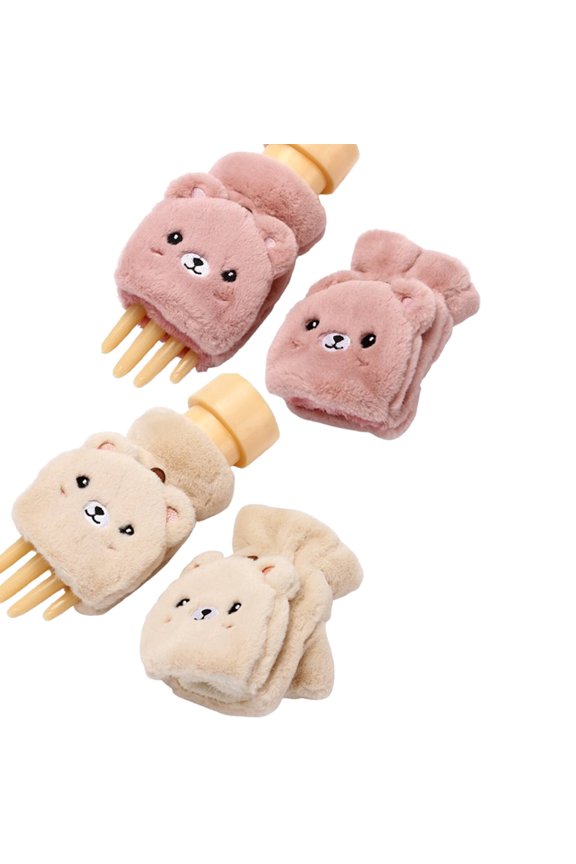 2026 New 2Pairs Gloves Cute Cartoon Bear Winter Gloves Full Finger Gloves Long-Lasting Comfort Warm Gloves Pink and White for Outdoor Play Winter Walks Daily Wear Gift Giving
