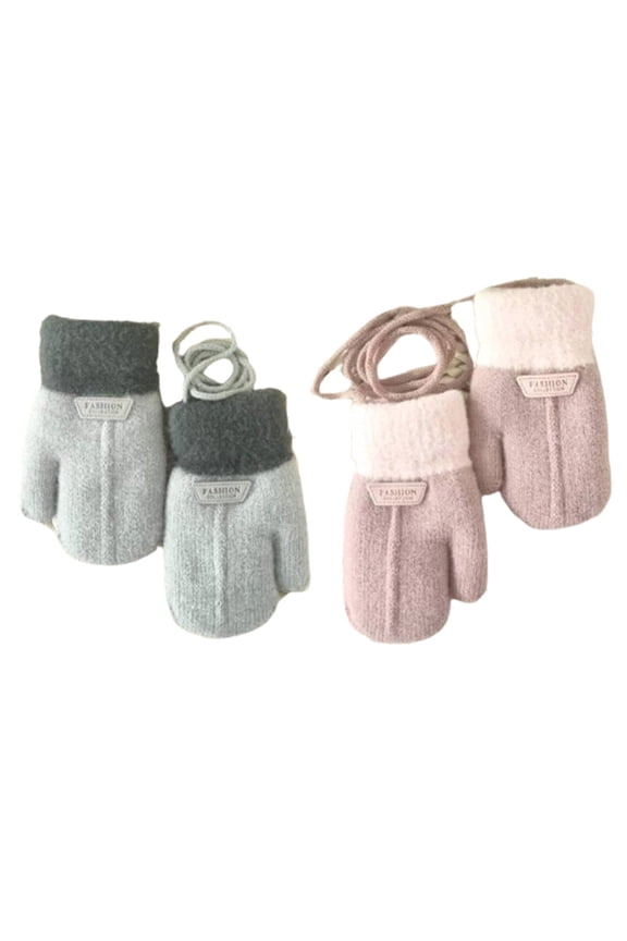 2026 New 2Pairs Gloves Fleece Lined&Thick Winter Gloves,Full of Fun Anti Lost Design Kids Gloves,Ages 4 8,Grey and Light Pink