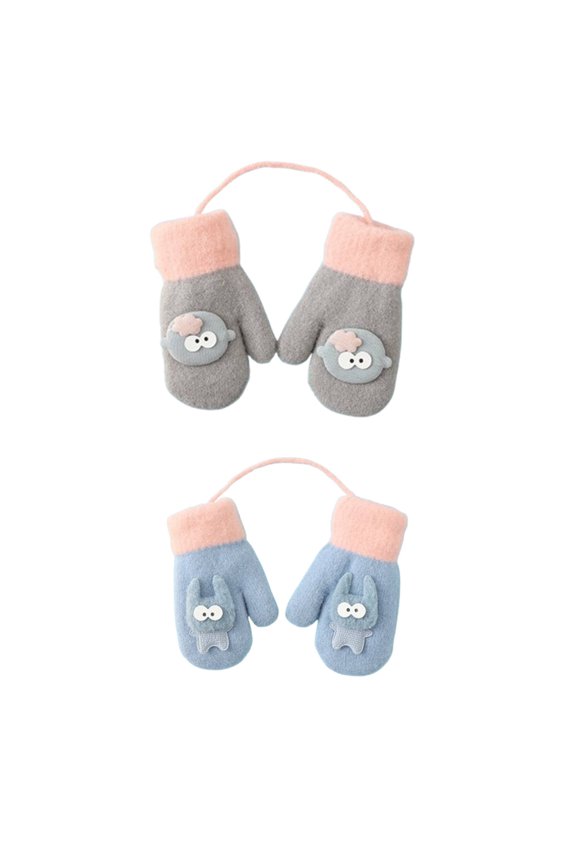 2026 New 2Pairs Gloves No Hand Tightness Winter Gloves No Worries Outdoors Cold Season Outing Kids Gloves for Snow Play Sledding Winter Sports Light Grey and Blue