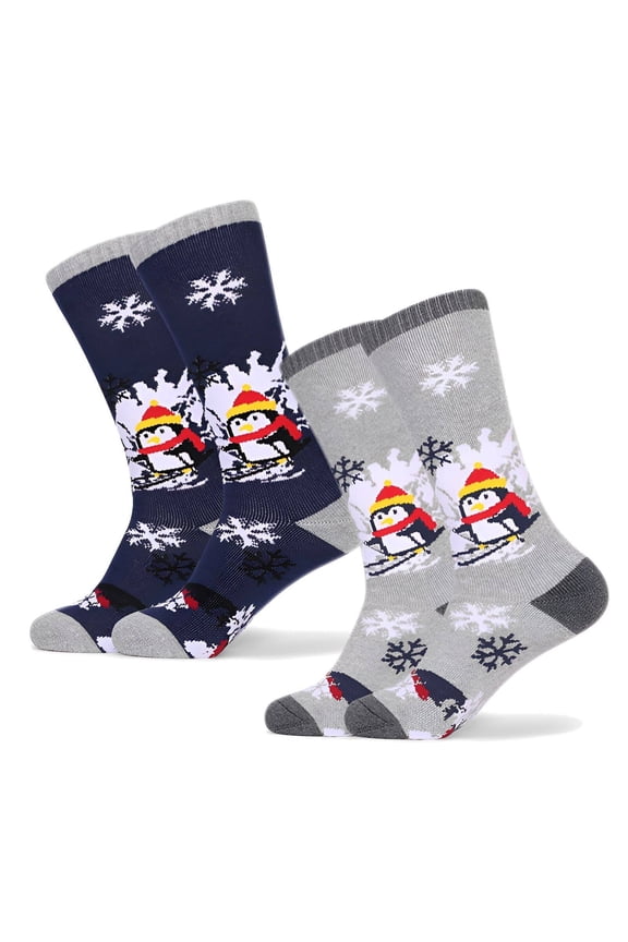2026 New 2Pairs Ski Socks Snug Fit Structure Ski Socks Kids Flexible Comfortable Feel Thermal Socks for Skiing Snowboarding Winter Outdoor Sports Travel Camping Hiking School Blue&Gray