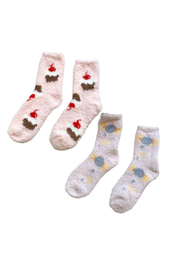 2026 New 2Pairs Socks Cozy Coral Fleece Fuzzy Socks Thick Long Socks for Winter Warmth Non Slip Socks for Rest&Maternity Care Style3 for Lounging Bedtime Relaxation Postpartum Recovery