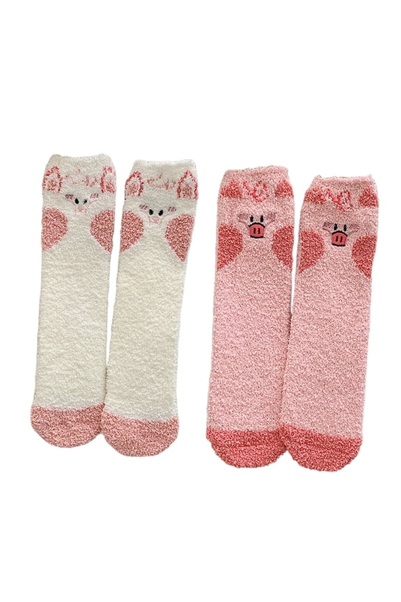 2026 New 2Pairs Socks Elastic Cuff Design Fuzzy Socks Adds Fun Locks in Heat Long Socks for Home Lounge Style1