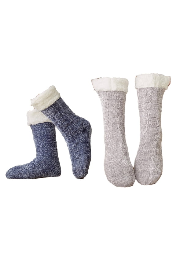 2026 New 2Pairs Socks Leg Protection Fuzzy Socks Stable Walking Fleece Lining Long Socks Style3 for Walking Hiking Outdoor Activities Winter Wear Casual Lounging