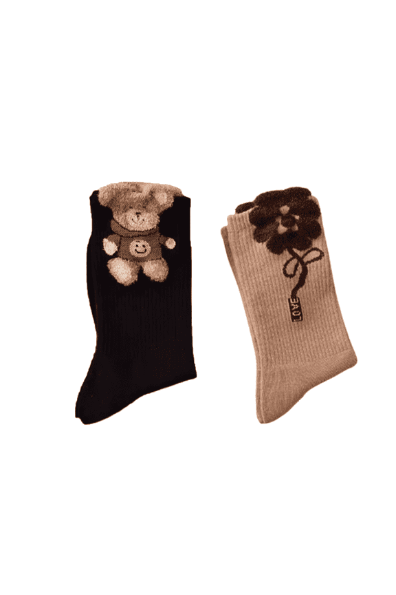 2026 New 2Pairs Socks Plush Fuzzy Socks for Ultimate Comfort,Fun Bear Pattern Long Socks for Cozy Fall,Elastic Mid Cut Socks for Easy Daily Wear&Gifting,Style5