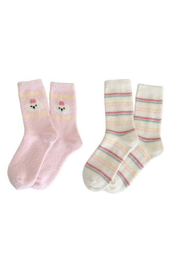 2026 New 2Pairs Socks Soft Australian Wool Fuzzy Socks Snuggly Long Socks for Cold Weather Anti Slip Comfort Socks for Casual Living for Home Lounge Bedtime Style5