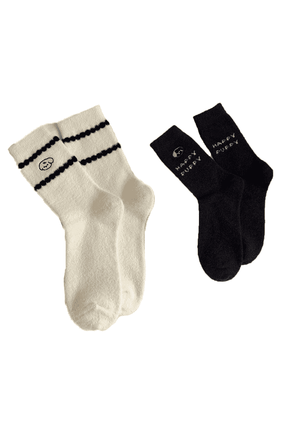 2026 New 2Pairs Socks Winter Ready Fuzzy Socks for Warmth Playful Long Socks with Cartoon Dog Design for Outdoor Fun for Sleep Lounge Hiking Style8