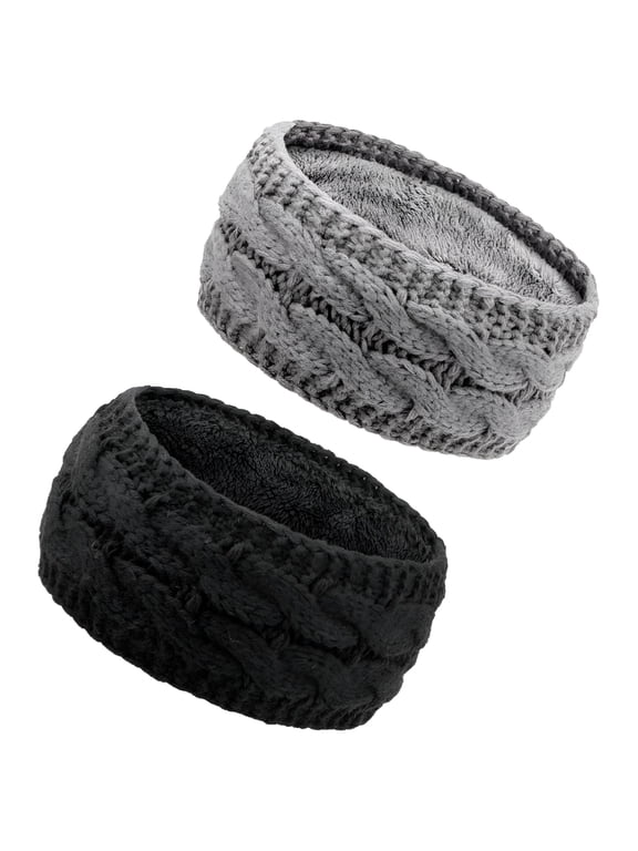 2026 New 2Pcs Knit Ear Warmer Headband for Women Fuzzy Wool Fleece Lined Head Wrap Winter Headbands for Women Cold Weather, for Outdoor Activities, Winter Sports, Daily Wear, Hiking, Skiing