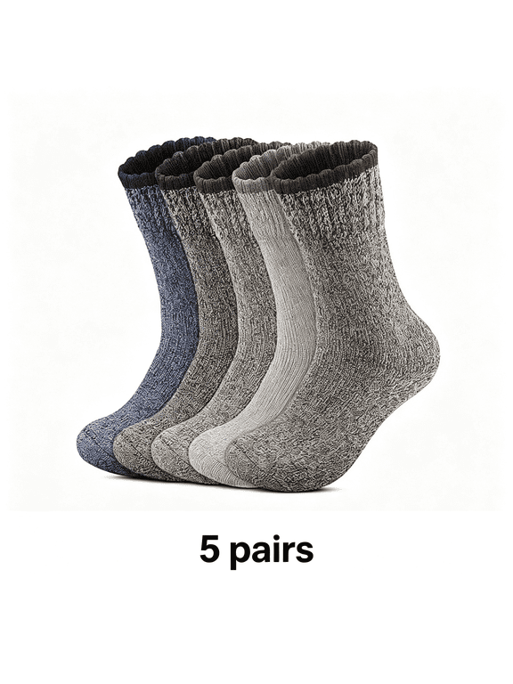 5Pairs MenS 100% Wool Thermal Athletic Crew Socks Knit Fabric Durable Elastic Winter Socks
