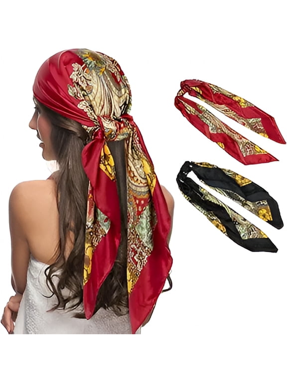 2026 New 35" Head Scarf for Women, Pirate Costume Accessories Silk Red Bandana for Hair Wrapping and Sleeping Red Head Scarf