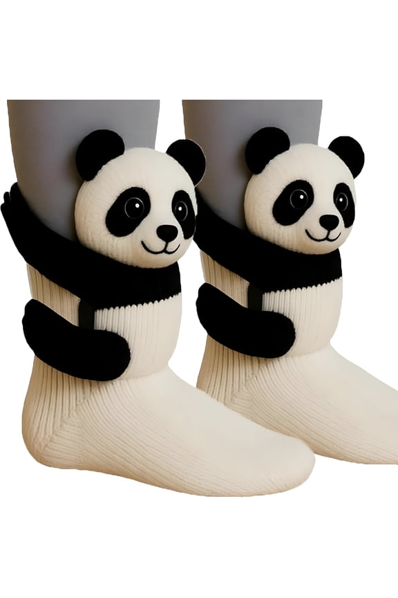 2026 New 3D Knit Animal Sloth Socks for Women, Christmas Socks Collection Fun Cute Plush Animals Hug Crew White Socks for Casual,Home,Holiday,Gift (Panda)