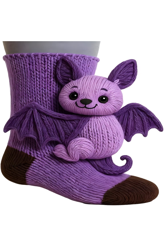 2026 New 3D Knit Animal Socks - Funny Warm and Soft Long Stocking Stuffers Socks,Fun & Adorable Christmas Gifts,Cozy Socks for Fall & Winter for Home,Lounge,Sleep,Holiday,Gift,Bat