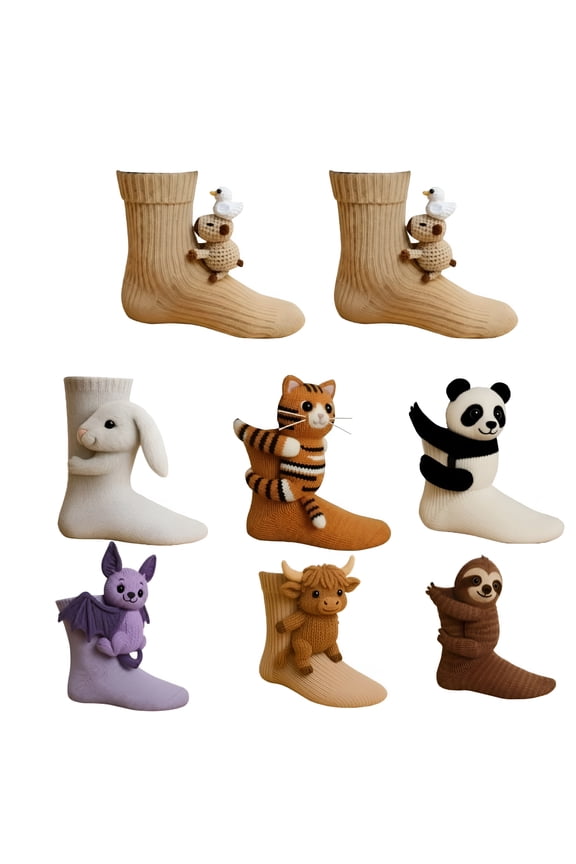 2026 New 3D Knit Animal Socks, Hand Crocheted Soft Breathable Cotton Novelty Socks, Breathable Comfort for Men and Women for Casual, Lounge, Sleep, Gift