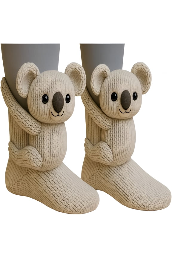 2026 New 3D Knit Animal Socks - Hand Crocheted Soft Breathable Cotton Novelty Socks, Breathable Comfort for Men & Women, Fun Christmas Socks for Gifts - Koala