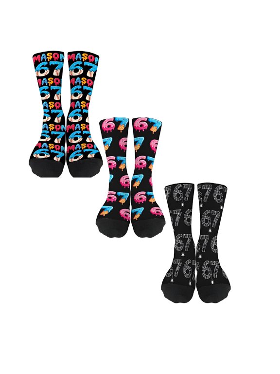 2026 New 3Pairs 67 Socks Ice Cream 6 7 Novelty Six Seven Number Crew Socks Funny Gifts for Boys Girls Festive Print Kids Socks Soft Winter Crew Socks Funny Socks for Boys