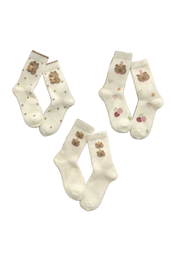 2026 New 3Pairs Socks Soft Fuzzy Socks for Quiet Evenings Warm Long Socks for Snowy Days Style9 for Lounging Cozy Nights Winter Mornings Reading Relaxing at Home