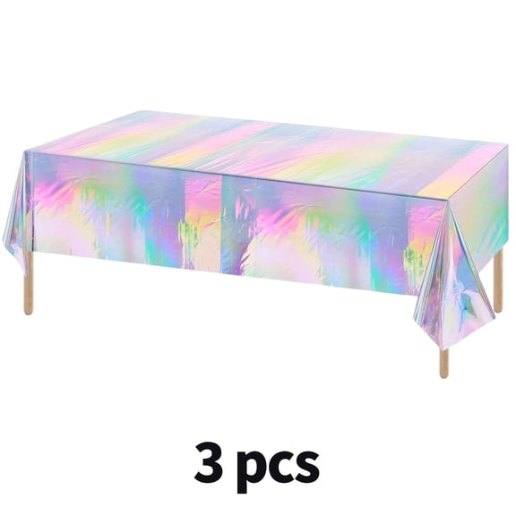 TELOLY 2026 New 3Pcs Table Cloth Radiant Rainbow Rectangle Tablecloth,Waterproof Aluminum Film Plastic Table Cloth Disposable for Birthdays and Parties,Rainbow Colors,54*108Inch