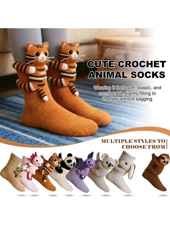 2026 New 4 Pack Fuzzy Animal Slipper Socks for Women Cute Funny Winter Cat Slipper Socks with Gift Bag Dog Fleece Lined Non Slip Grippers