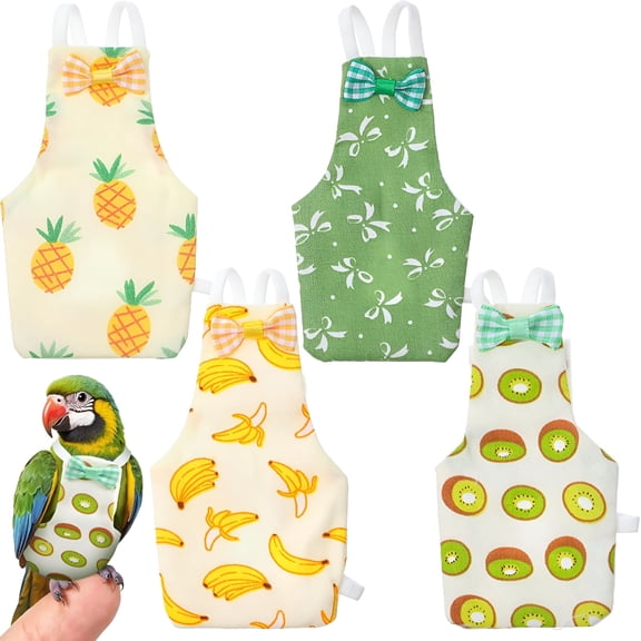 TELOLY 2026 New 4 Pcs Bird Diaper, Cute Pet Bird Diaper, Reusable Flight Suit with Waterproof Inner Birds Diapers for Parakeet Cockatiel Mini Macaw Budgie Canary