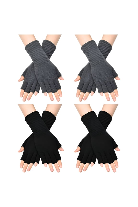 2026 New 4Pairs Fingerless Gloves for Women Half Finger Typing Gloves with Long Wrist Cuff Winter Knit Fingerless Mittens for Women for Typing, Office, Driving, Casual Wear
