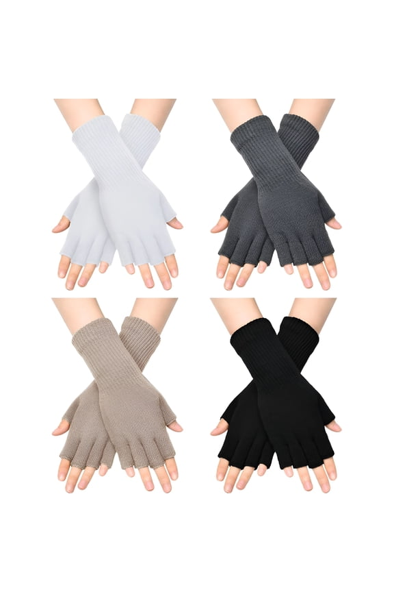 2026 New 4Pairs Fingerless Gloves for Women Half Finger Typing Gloves with Long Wrist Cuff Winter Knit Fingerless Mittens for Women for Typing,Office,Home,Driving,Cold Weather