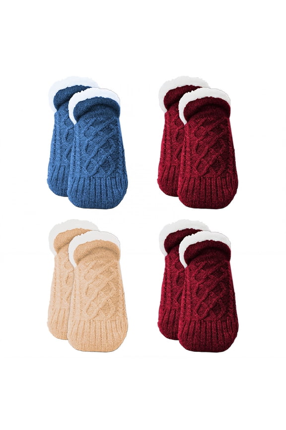 2026 New 4Pairs Slipper Socks for Women for Home Indoor Cozy Size 43 45 Slipper Socks Inner Cotton Fleece Fuzzy Socks Style2 28Cm