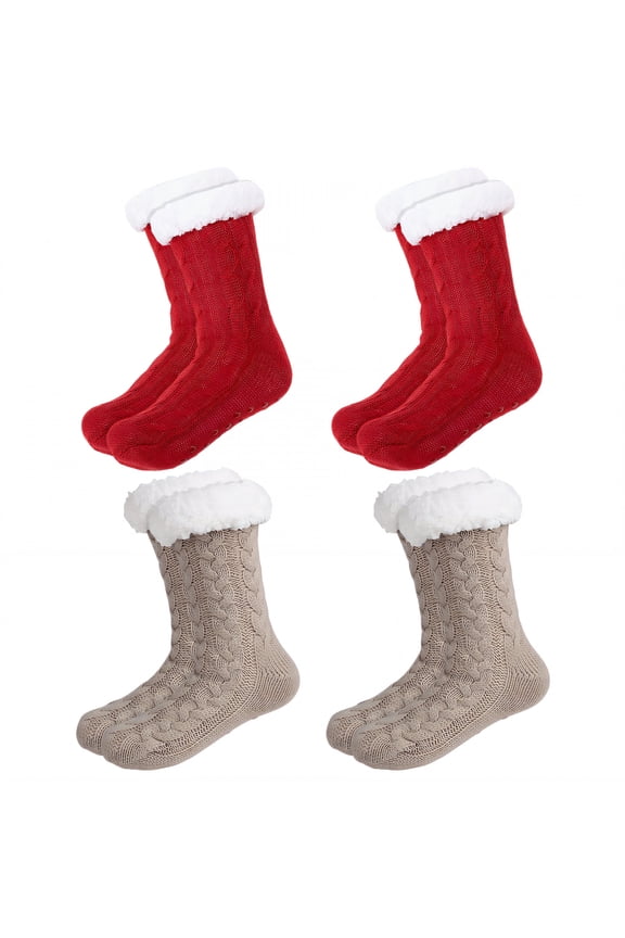2026 New 4Pairs Slipper Socks for Women for Home Lounge Bedroom Knit Wool Socks Slipper Socks Extra Thick Lining Fuzzy Socks Combination2