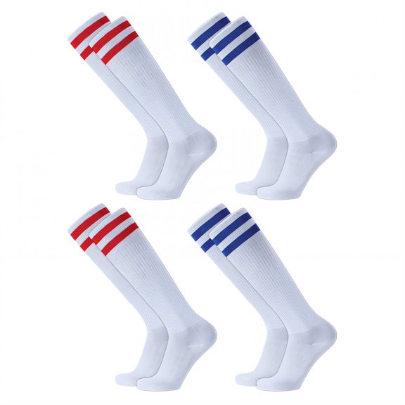 TELOLY 2026 New 4Pairs Soccer Socks Pro Athletic Socks Baseball Socks Color Block Design Knee High Socks for Soccer Baseball Training Combination2 L
