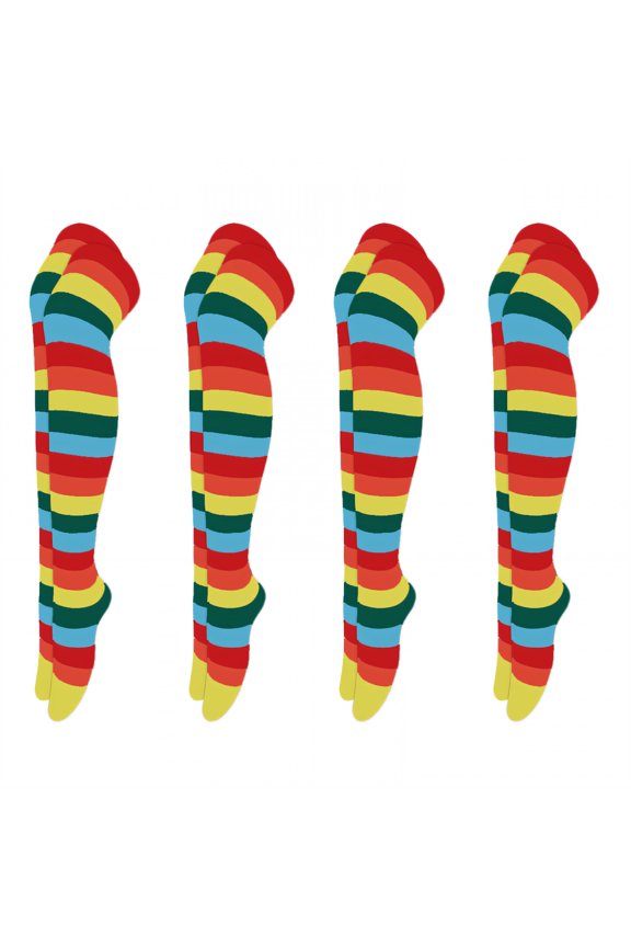 2026 New 4Pairs Thigh High Socks Color Stripe Band Thigh High Socks for Women Knee High Socks Long Socks for Women Combination3 for Casual Wear Outdoor Activities Fashion Outfits Layering