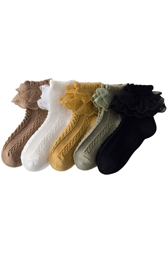 2026 New 5 Pack Girls Ruffle Socks Frilly Double Lace Socks Cotton Turn Cuff Socks Toddler Pageant Socks for Girls Ruffle Socks for Girls