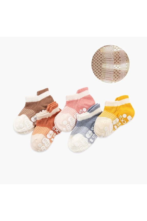 2026 New 5 Pairs Grip Socks Fun Non Slip Socks Flexible Supportive Toddler Socks for Play Indoor Outdoor Coffee&Orange&Pink&Gray&Yellow Xs