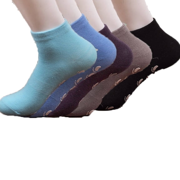 TELOLY 2026 New 5 Pairs Grip Socks Supportive Non Slip Socks Thin Breathable Grip Socks Pilates Sky Blue&Medium Blue&Navy Blueg&Black&Grey for Yoga Home Workouts Barre Fitness Classes Rehabilitation.