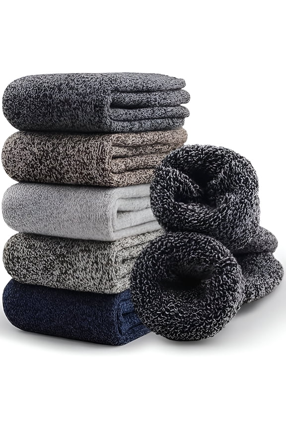 2026 New 5 Pairs Merino Wool Socks for Men, Thick Winter Wool Hiking Socks, Warm Breathable Crew Mens Socks (Usa Size 7-13) for Outdoor Activities, Hiking, Skiing, Winter Sports, Camping.