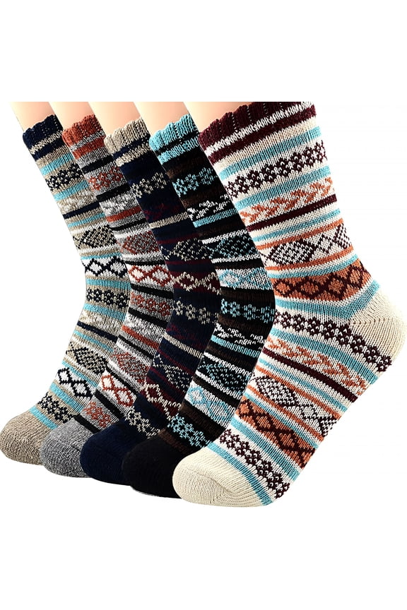 2026 New 5 Pairs Womens Wool Socks Winter Fuzzy Socks Thick Soft Warm Knit Cozy Themal Causal Sock Crew Casual Socks for Home,Bed,Travel,Work Us 5-10