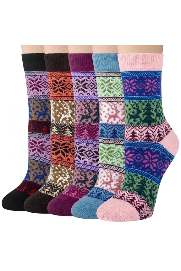 2026 New 5 Pairs Wool Socks for Women, Crew Cozy Boot Winter Warm Thick Socks Gifts for Lounging, Sleeping, Hiking, Casual Wear, Outdoor Activities Size 5-9 Cozy Socks Women