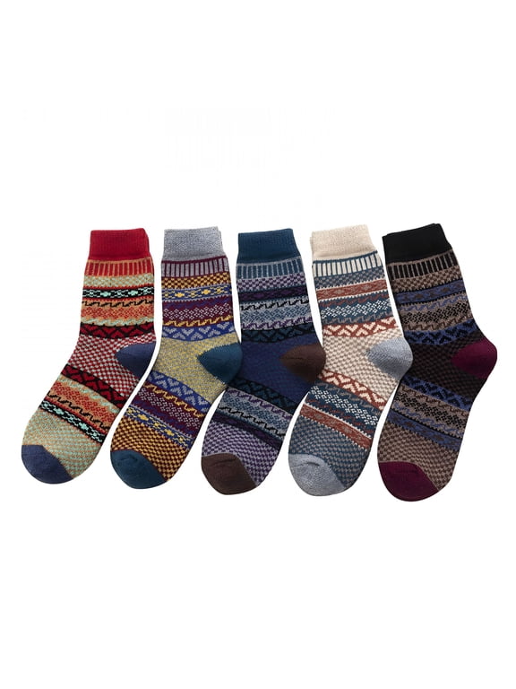 2026 New 5 Pairs Wool Socks for Women Vintage Soft Cabin Warm Socks Winter Thick Knit Cozy Mid Calf Socks for Lounging, Sleep, Hiking, Casual Crew Socks for Women