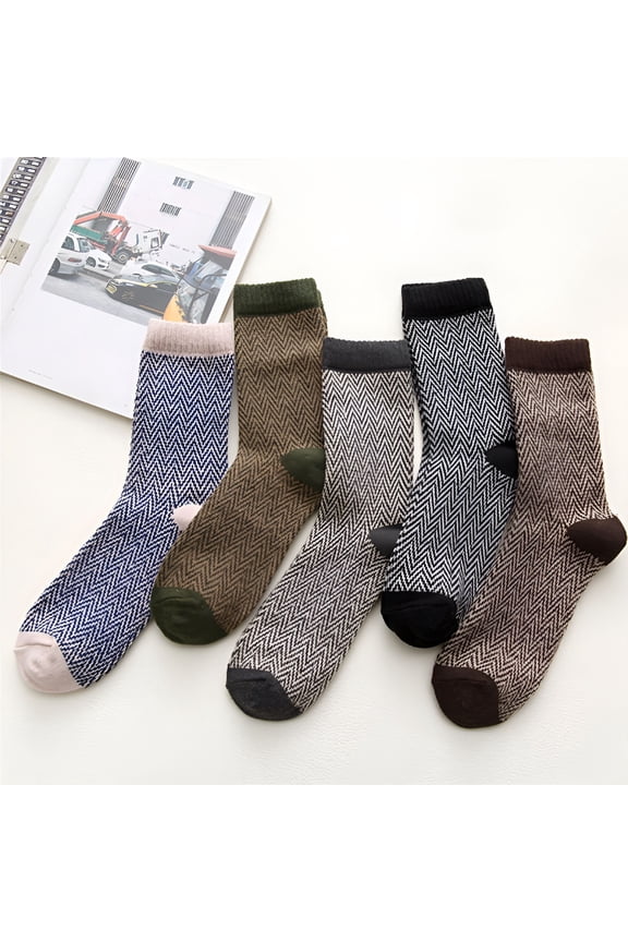 2026 New 5 Pairs Wool Socks for Women Vintage Christmas Socks Winter Soft Warm Cold Knit Crew Socks
