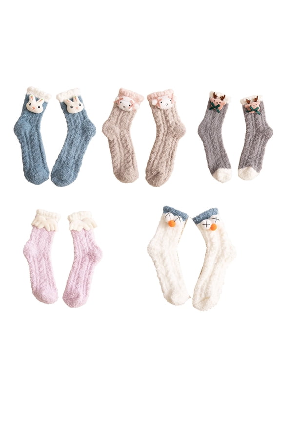 2026 New 5Pairs Socks Moisture Wicking Fuzzy Socks Breathable Long Socks for Ultimate Comfort for Lounging Sleeping Relaxing Style4