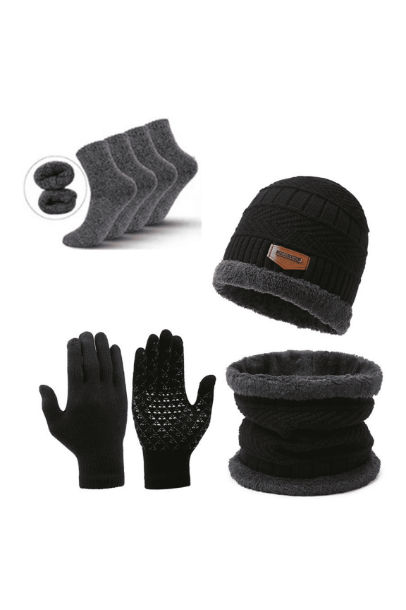 2026 New 5Pcs Hat Scarf Glove Set for Womenscarf and Shawl Two in One Wool Scarfsuitable for All Age Groups Fine Weaving Craftsmanship Winter Scarf,Black