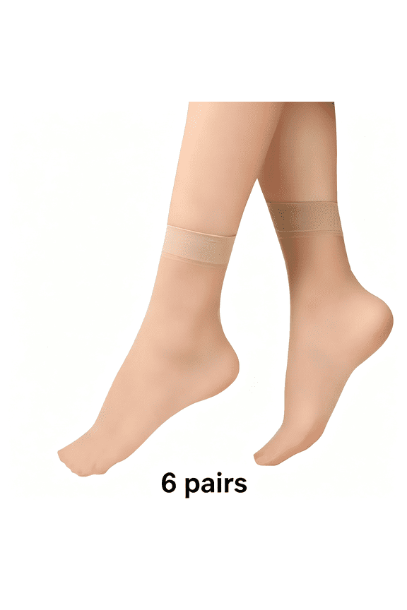 2026 New 6 Pairs Sheer Socks Womens Casual Ankle Socks Nude Nylon Socks Stocking Summer Ultra Thin Cool See Through Silk Socks for Work,Party,Everyday Summer Thin Soft Tight Hosiery